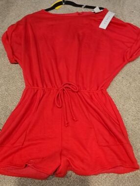 Gilli Red/Fushia Short Sleeve Drawstring Romper With Shorts